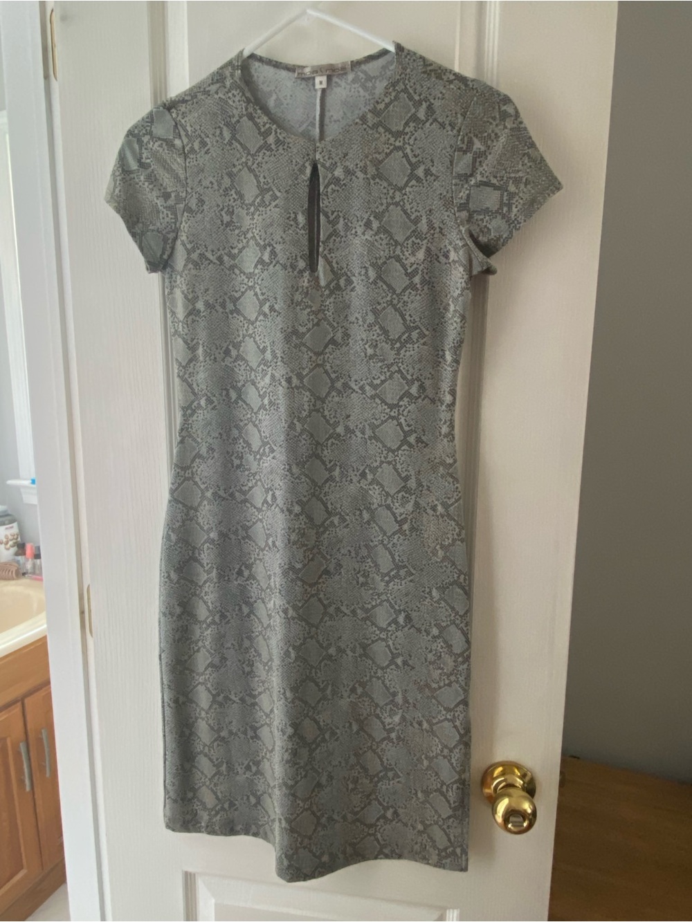 Snake-Print Short Sleeve Sheath Dress in Gray
